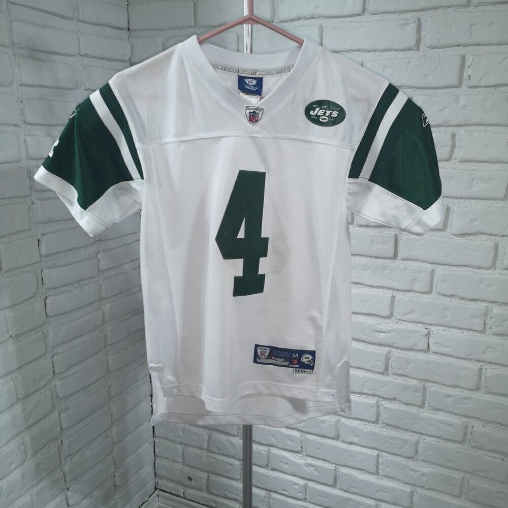 NFL Reebok Youth's Size Medium NY Jets #4 Favre White & Green V-neck Jersey
